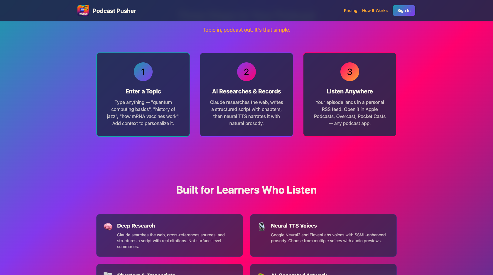 Three Steps to Your Podcast: Enter a Topic, AI Researches and Records, Listen Anywhere