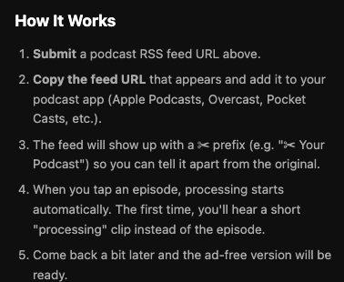 How It Works numbered list explaining the five-step subscribe flow
